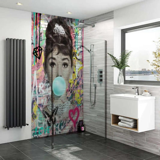 Audrey Hepburn Bubblegum Acrylic Shower Waterproof Wall Panel Rock Salt Prints